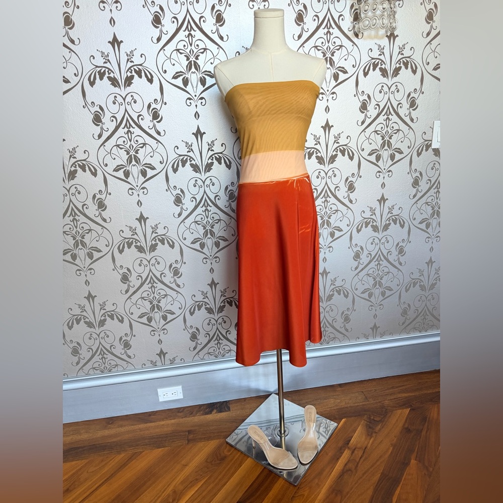Trosman Colorblock Strapless Midi Skirt in Mustard, Peach & Rust